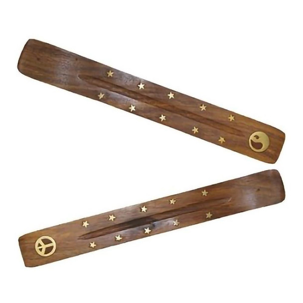 Scoop Incense Burners come with assorted Brass Inlay Designs such as the "Peace" sign or "Yin Yang".