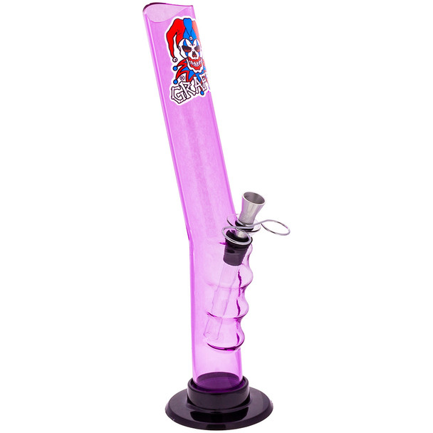 Quarter view of a Pink Graffix 12" Bent Grip Bong.