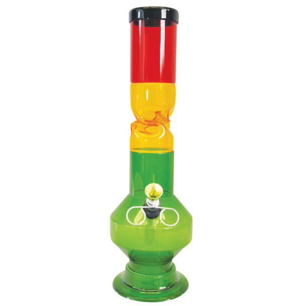 Front view of the 12" Rasta Twist Bubble Bong with included 3 inch metal slide.