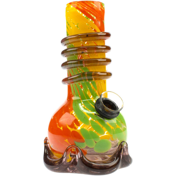 Angled view of Attaglass 5.5-inch Rasta mini bubble bong showing bubble chamber and coil-wrapped neck detail