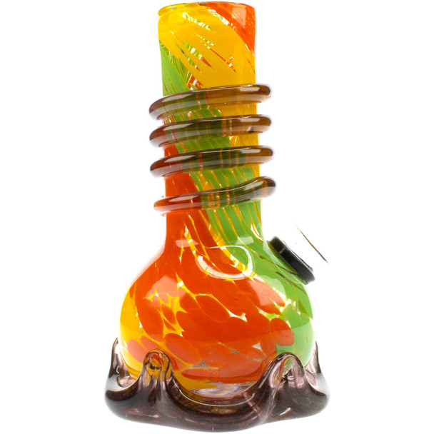 Side view of Attaglass 5.5-inch Rasta soft glass mini bubble bong with wave-style base