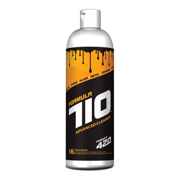 Profile view of Formula 710 Advanced Cleaner 16oz bottle. This bottle will fuel around 6 cleanings of your favorite glass, ceramic, and metal pieces.