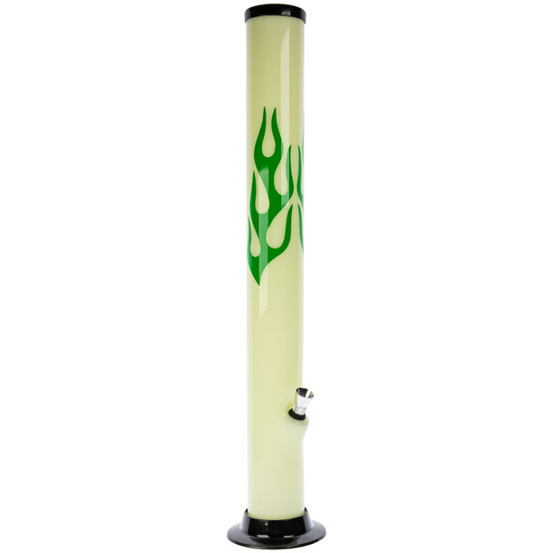 Front image JM Enterprises 18" Glow-in-the-Dark Acrylic Bong with Flame Decal.