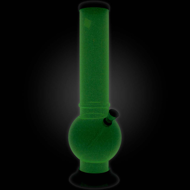 JM Enterprises 12" Glow-in-the-Dark Bubble Acrylic Bong glowing in dark.
