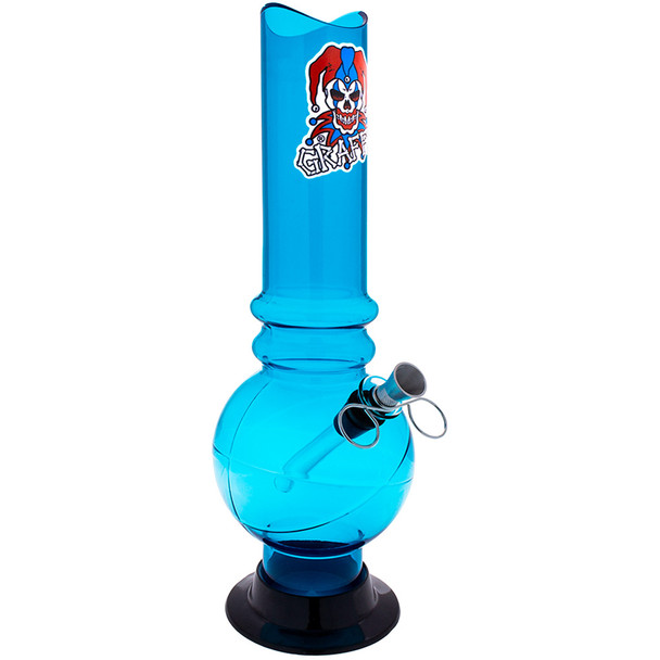 Quarter view of a blue Graffix 12" Acrylic Bubble Bong.