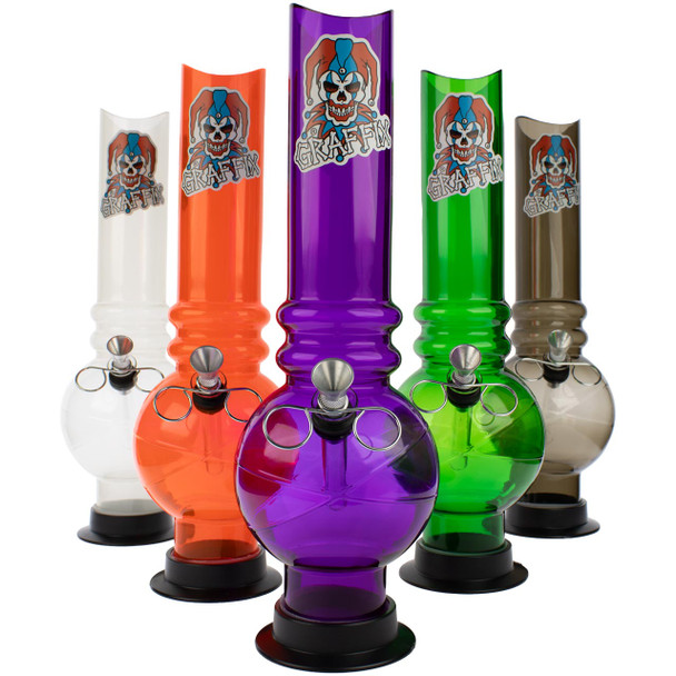 Assorted colors of Graffix 12" Bubble Acrylic Bongs staggered against a white background.