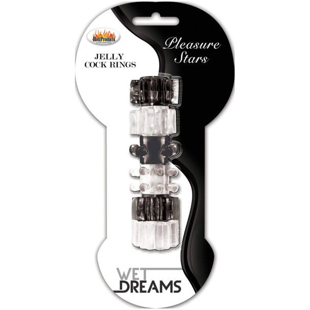Pleasure Stars Jelly Cock Rings, Black & White