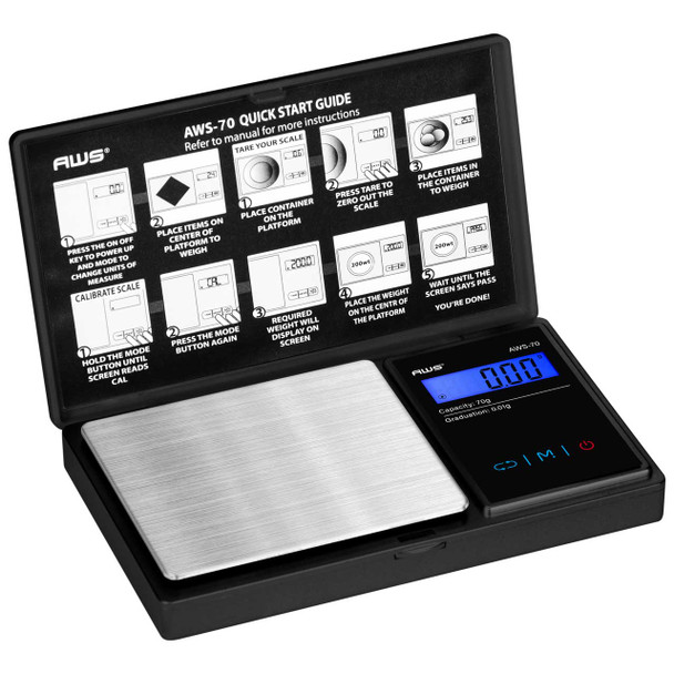  AWS Series 70 g Digital Pocket Scale, 70 x 0.01 g - Silver pocket scale for weed, valuables, jewels