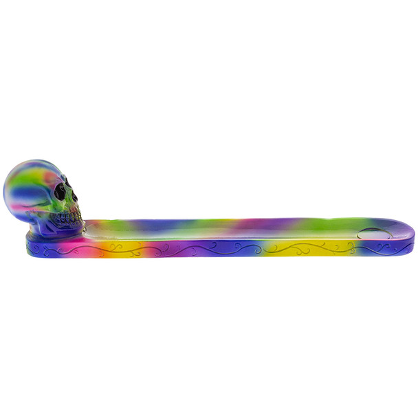 Side view of the Tie Dye Skull Incense burner.