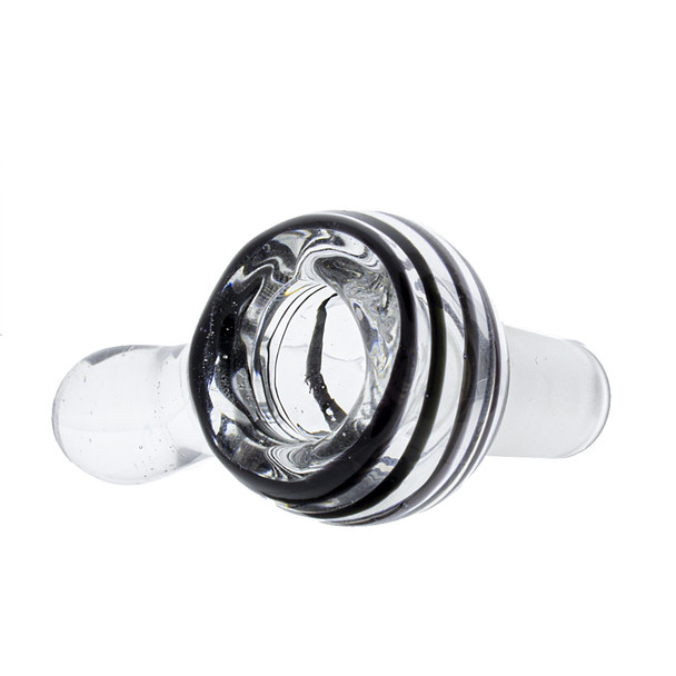 Glass on glass 14mm male dry herb bowl with a color swirl.