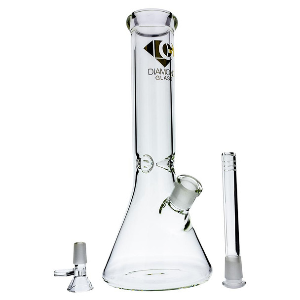 Diamond Glass Accent beaker bong with removed accessories.