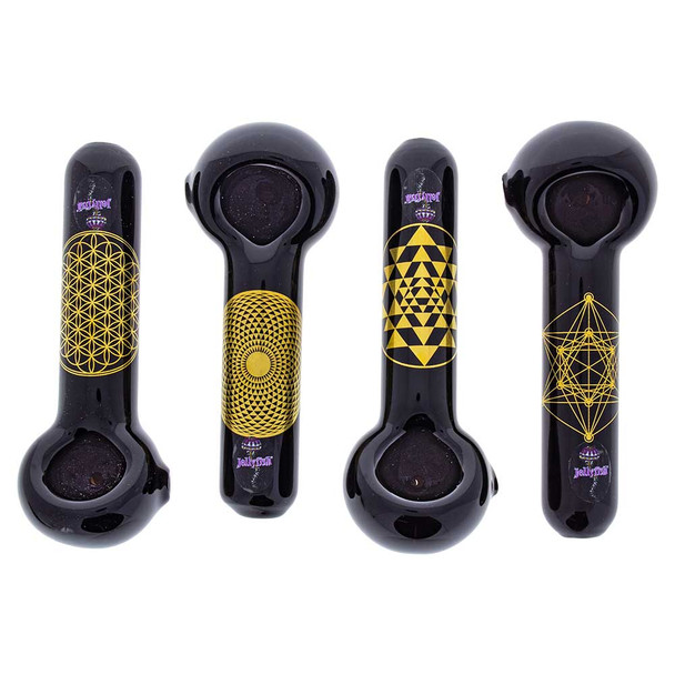 Jellyfish Glass Sacred Geometry Spoon Pipe assorted graphic designs flower of life