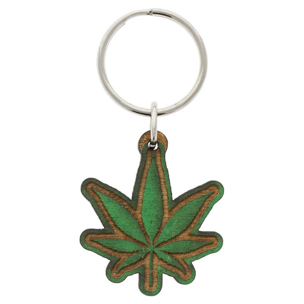 Marijuana Leaf Wooden Keychain