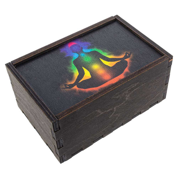 Closed Chakra Sequence & Aura medium stash box quarter view.