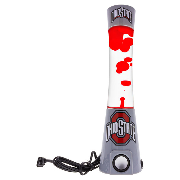 Bluetooth speaker lava lamp branded with the OSU Ohio State University Block O logo and scarlet lava.