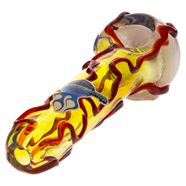 Optometrist glass pipe from the back, showing the veins that travel along the stem.