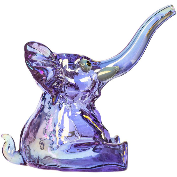 Side image of purple glass  Metallic Sitting Elephant Bubbler Pipe 