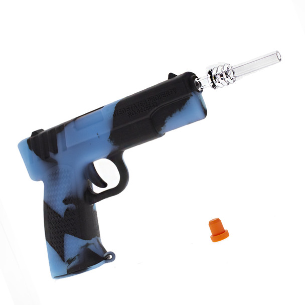 2 in 1 gun shaped silicone nectar collector and dry herb hand pipe.