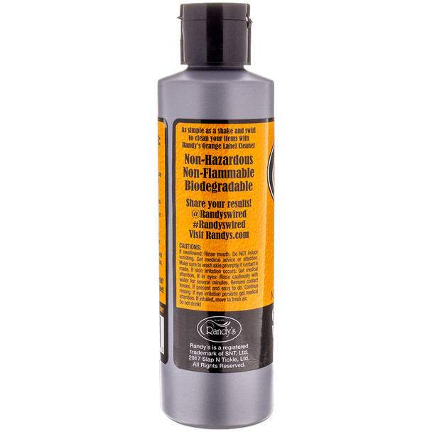 Precautions on a label for Randy's Orange Label Cleaning Solution.