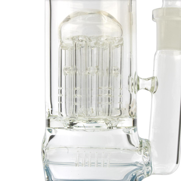 Close-up of 6-arm tree percolator delivering fine diffusion for smooth, cooled hits inside the Glass Headz! 8" bong