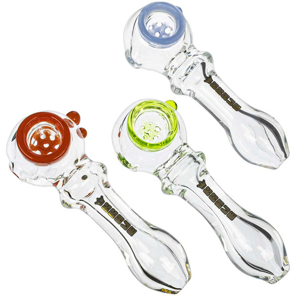 An assortment of colored Krave Glass Hand Pipes.