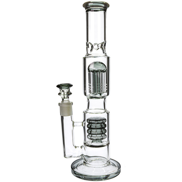 Multi Perc Straight Tube Bong in Smoky Gray.