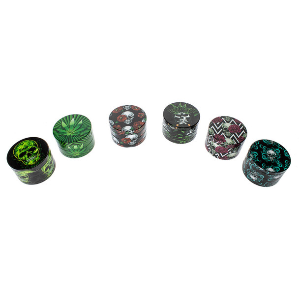 A large assortment of stoner skull 4 part grinders.