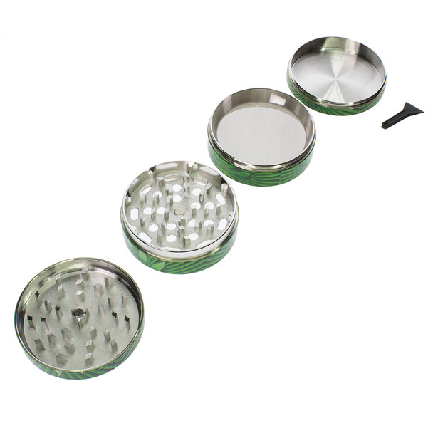 4 part grinder taken apart so you can see each section.