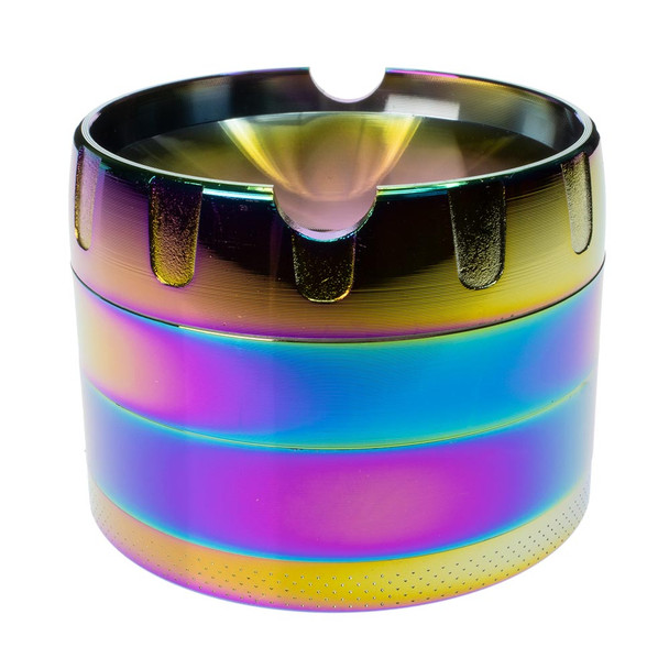 Colorful rainbow ash tray herb grinder with place to put your ground herbs on top.