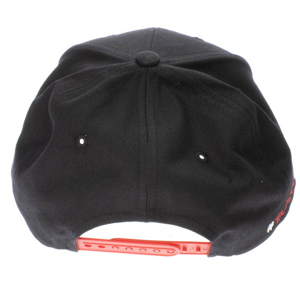 Red and black Raw rolling paper snap back hat with #rawlife and a stash poker.