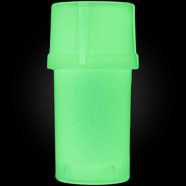 Side view of a Medtainer glowing in the dark.