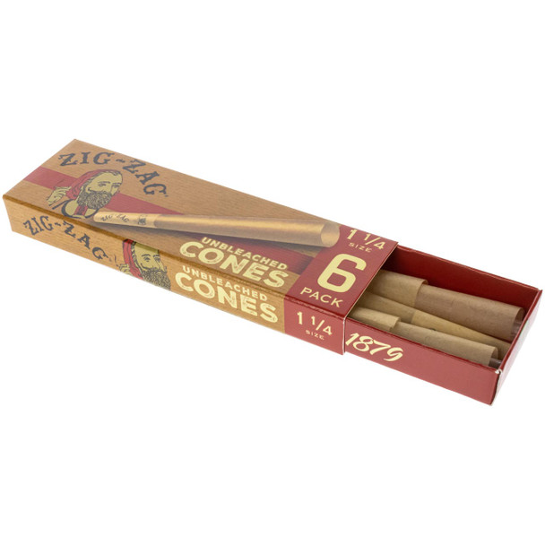 Zig-Zag Unbleached 1 1/4 Pre-Rolled Cones, 6-Pack
