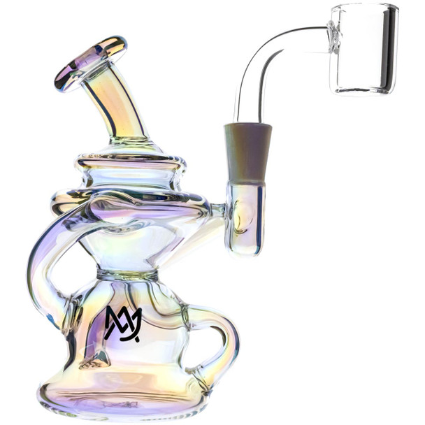 High-quality glass 4 inch tall limited edition Hydra Mini Dab Rig with an iridescent finish. Perfect mini dab rig for beginners.