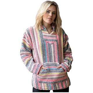Woman wearing a baja hoodie.