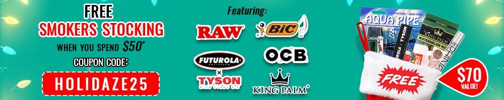 Free Smoker's Stocking with $50 purchase for cyber monday sales plus up to 50% off site-wide