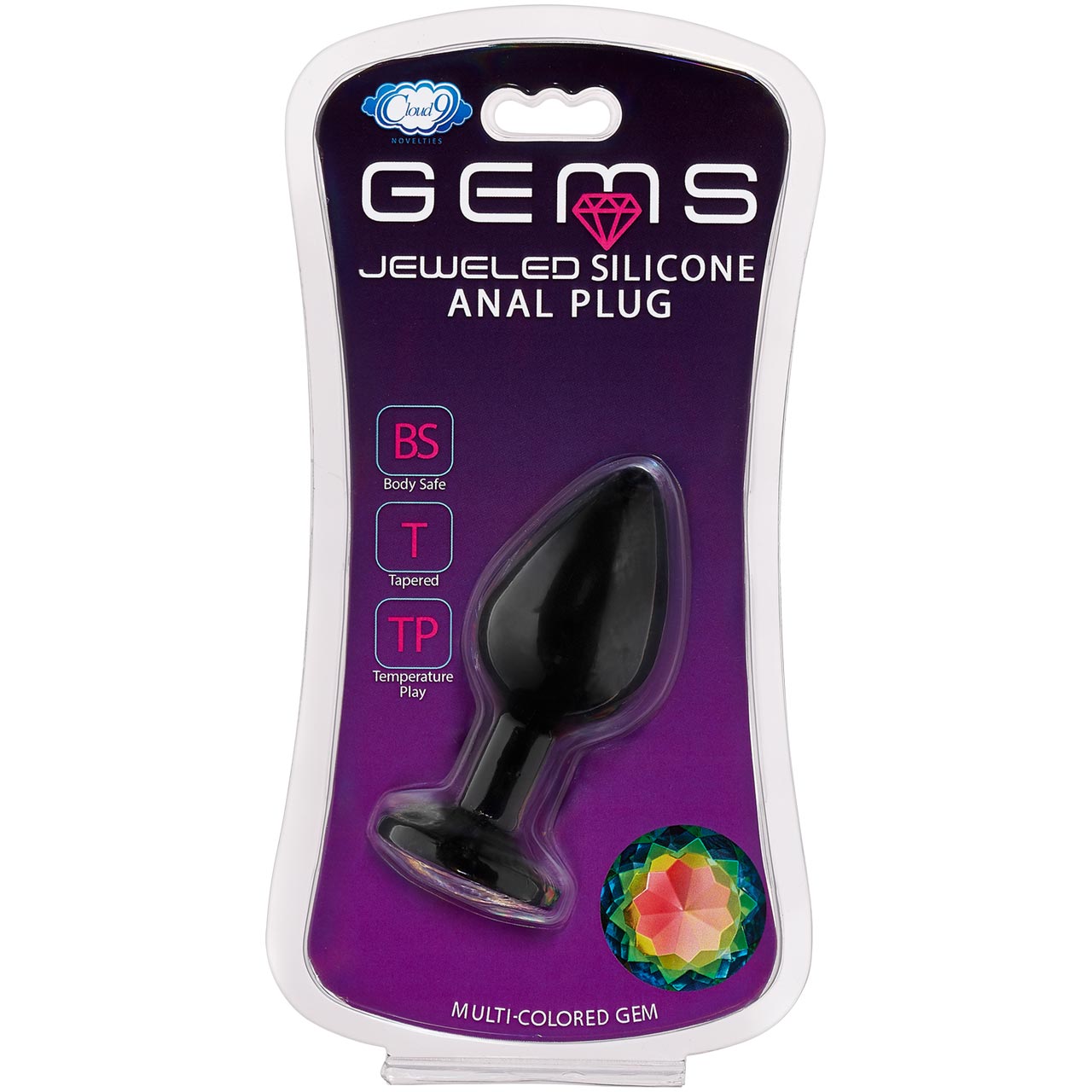 Cloud 9 GEMs Jeweled Black Silicone Anal Plug - Medium | Waterbeds 'n' Stuff