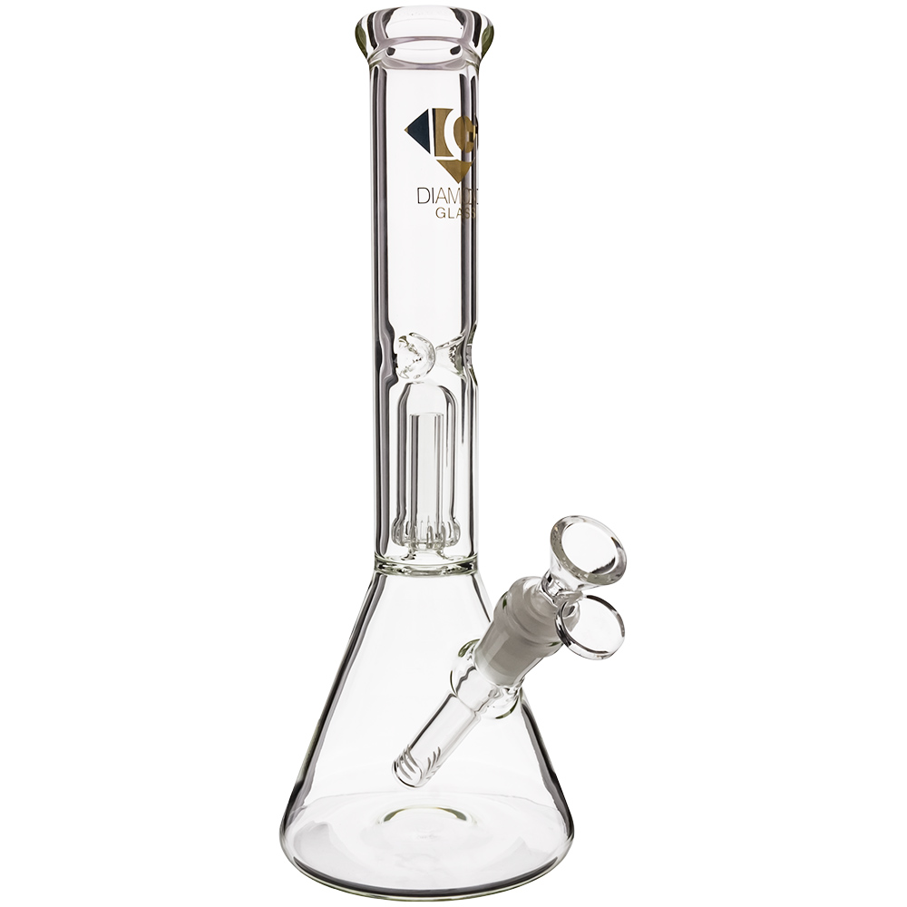 Silver Diamond: Glass Water Pipe Beaker Bong - 12.5" Tall