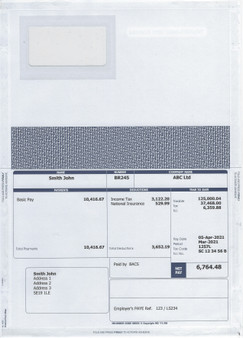 3 x Blue With White Background Sealed Paper Payslip With Employee Address