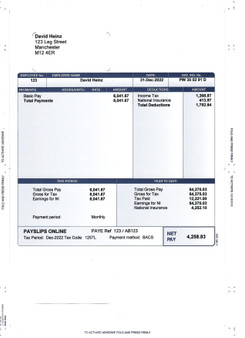 White With Blue Background Sealed Paper Payslip With Employee Address