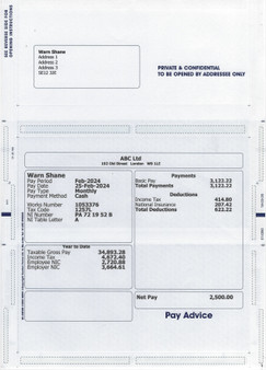 Sealed Paper White Payslips With Employee And Employer Address