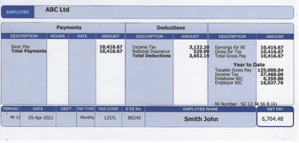 Blue Paper Payslips With Year To Date Deductions