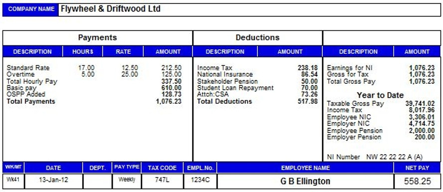 Standard ePayslips With Year To Date Deductions