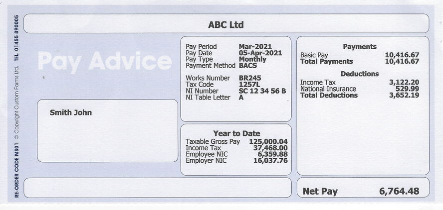 Pay Advice Light Blue Paper Payslips With Year To Date Deductions