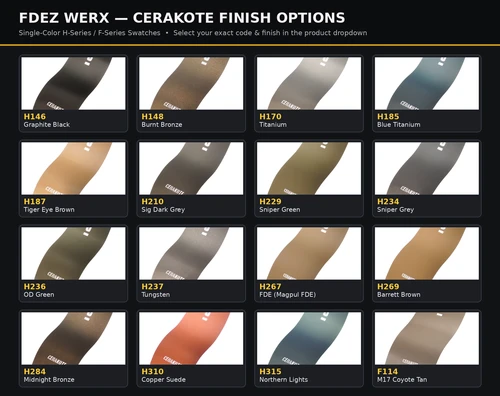 Fdez Werx Comp'd P365 Macro / XL 3.0 Slide - Fdez Werx - Cerakote color chart