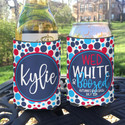 Personalized Fourth of July Patriotic Party Can Koozies® or Neoprene Coolies - Wed White and Boozed Polka Dots