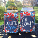 Personalized Bachelor Party Can Koozies® or Neoprene Coolies - Red White and Brew Floral script