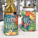 Personalized Tropic Like It's Hot Beach Vacation Can Coolie or Koozies® - Hawaiian Pattern script