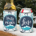 Personalized Party on the Peaks Mountain Vacation Koozies® or can neoprene coolies - Snow Ski Vacation script