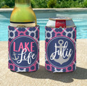 Personalized Lake Life Vacation or Girls Weekend Can Coolie or Koozies® Pink Nautical