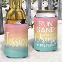 Personalized Beach or Lake Vacation Can Coolie or Koozies® Sun Sand and a Drink in My Hand Pastel Sunset